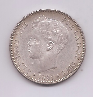 ALFONSO XIII DEL AÑO 1899 *99 DE 5 PESETAS