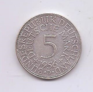 ALEMANIA DEL AÑO 1956 LETRA D DE 5 MARCOS