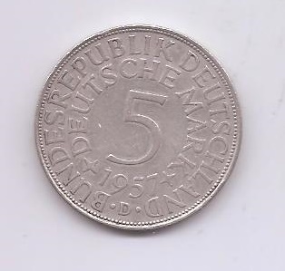 GERMANY YEAR 1957 LETTER D OF 5 MARKS