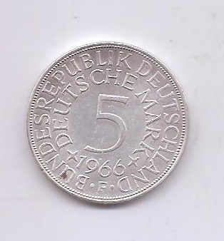 GERMANY YEAR 1966 LETTER F OF 5 MARKS