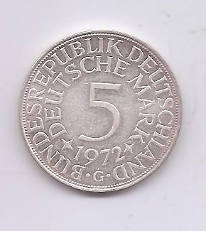 ALEMANIA FEDERAL DEL AÑO 1972 LETRA G DE 5 MARCOS