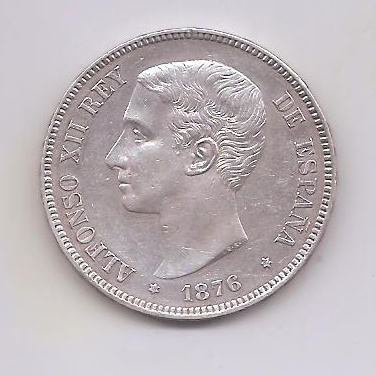 SPAIN ALFONSO XII 1876 *76 5 PESETAS