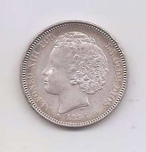 ALFONSO XIII DEL AÑO 1894 *4 DE 2 PESETAS