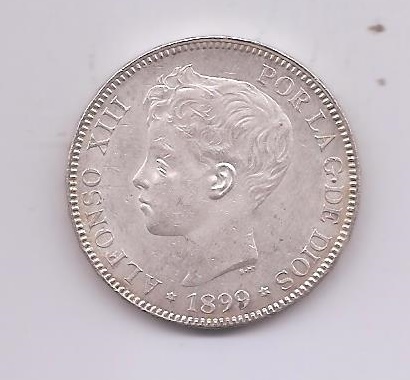 ALFONSO XIII DEL AÑO 1899 *99 DE 5 PESETAS
