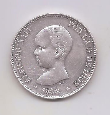 ALFONSO XIII DEL AÑO 1888 *88 DE 5 PESETAS