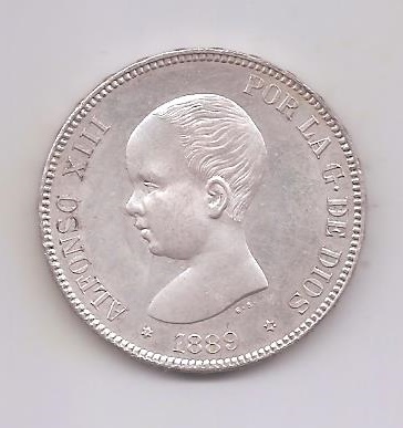 ALFONSO XIII DEL AÑO 1889 *89 DE 5 PESETAS