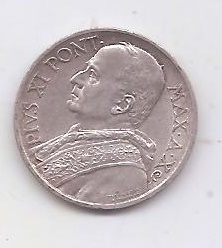 VATICAN 1931 5 LIRAS