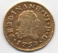 ESPAÑA FERNANDO VI DEL AÑO 1758 DE 1/2 ESCUDO