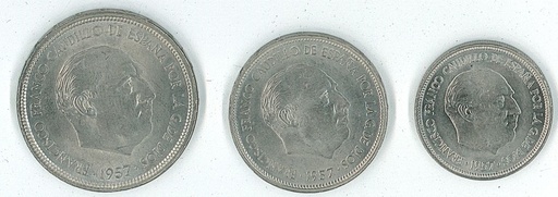 ESTADO ESPAÑOL (FRANCO) DEL AÑO 1957 SERIE BA DE 5/25/50 PESETAS