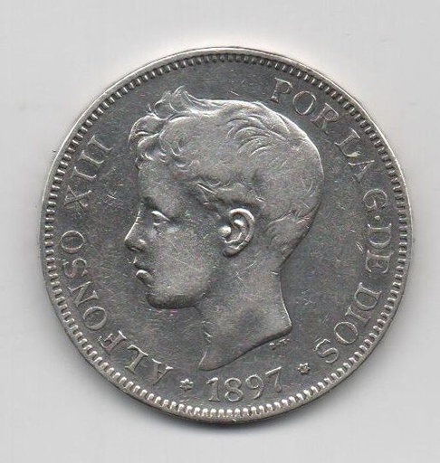 ALFONSO XIII DEL AÑO 1897 *97 DE 5 PESETAS