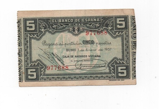 ESPAÑA BILLETE LOCAL REPUBLICANO DEL AÑO 1937 DE 5 PESETAS. BILBAO