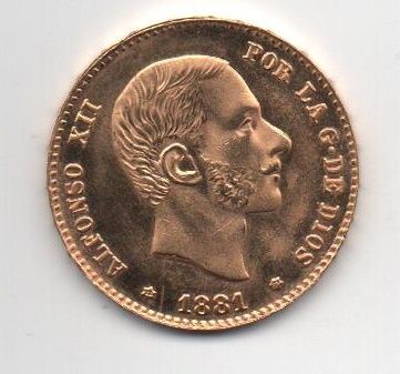 SPAIN ALFONSO XII 1881 *81 25 PESETAS