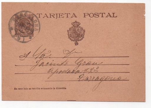 ESPAÑA POSTAL Nº 16 SELLO PELON DE 10 CENTIMOS