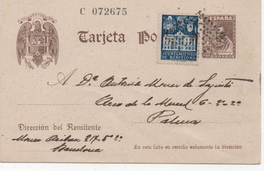 ESPAÑA POSTAL Nº 43 T. POSTAL SELLO AYUNT. DE BARCELONA