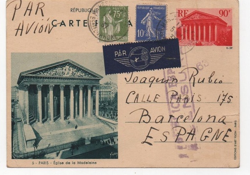 FRANCIA POSTAL N-24 EGLISE DE LA MADELEIN