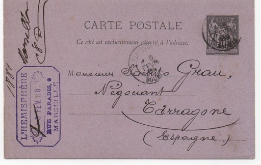 FRANCIA POSTAL N-30 (SELLO 10 CTS NEGRO)
