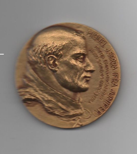 SPAIN BRONZE MEDAL -FRAY JUNIPERO SERRA FOUNDER OF CALIFORNIA MISSIONS