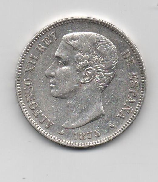 SPAIN ALFONSO XII 1875 *75 5 PESETAS