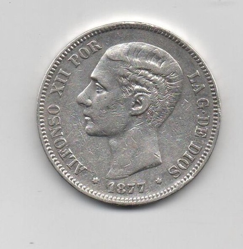 ALFONSO XII DEL AÑO 1877 *77 DE 5 PESETAS