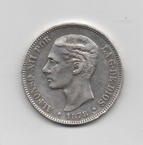 SPAIN ALFONSO XII 1878 *78 5 PESETAS