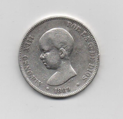 ALFONSO XIII DEL AÑO 1889 *89 DE 5 PESETAS