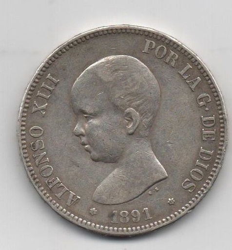 ALFONSO XIII DEL AÑO 1892 DE 5 PESETAS