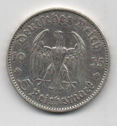 GERMANY YEAR 1935 BUILDING LETTER D OF 5 MARKS