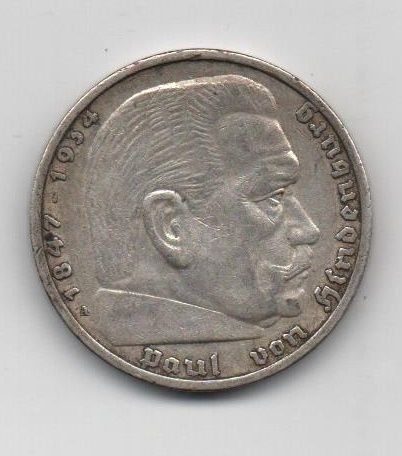 GERMANY YEAR 1935 CHARACTER LETTER F OF 5 MARKS