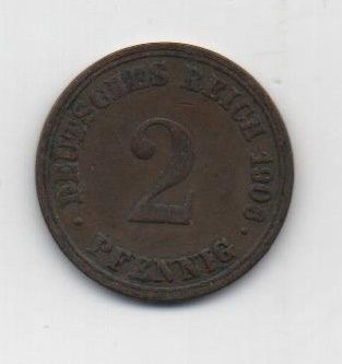 ALEMANIA IMPERIO DEL AÑO 1906 LETRA A DE 2 PFENNIG