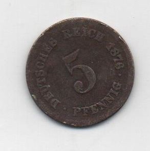 ALEMANIA IMPERIO DEL AÑO 1876 LETRA J DE 5 PFENNIG