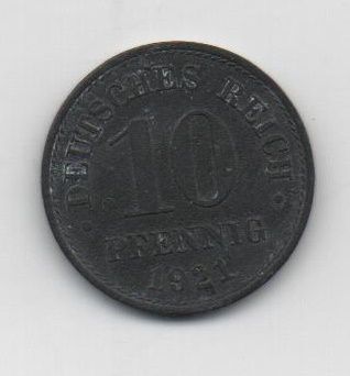 ALEMANIA IMPERIO DEL AÑO 1921 DE 10 PFENNIG