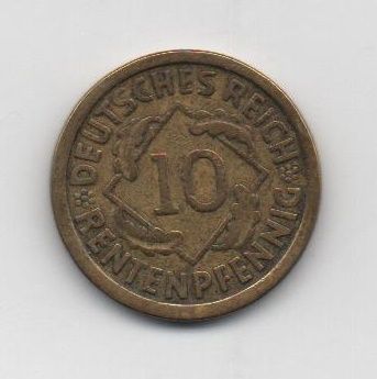 ALEMANIA DEL AÑO 1924 IMPERIO REPUBLICA WEIMAR LETRA J DE 10 RENTENPFENNIG