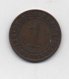 GERMANY 1930 WEIMAR REPUBLIC LETTER F 1 REICHSPFENNIG