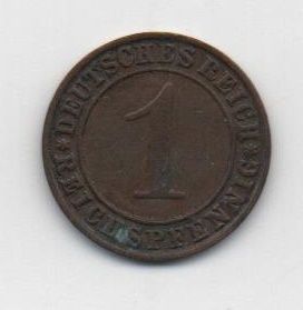 GERMANY YEAR 1935 EMPIRE WEIMAR REPUBLIC LETTER J OF 1 REICHSPFENNIG