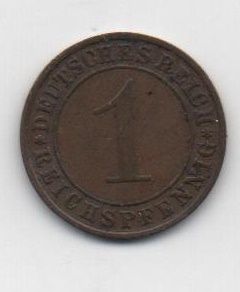 GERMANY YEAR 1936 EMPIRE WEIMAR REPUBLIC LETTER F OF 1 REICHSPFENNIG