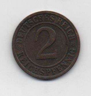 GERMANY YEAR 1936 EMPIRE WEIMAR REPUBLIC LETTER D OF 2 REICHSPFENNIG