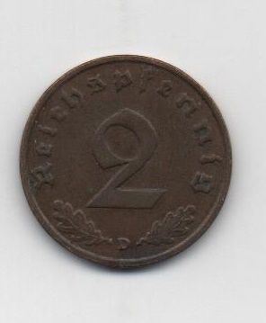 ALEMANIA REICH DEL AÑO 1937 LETRA D DE 2 REICHSPFENNIG