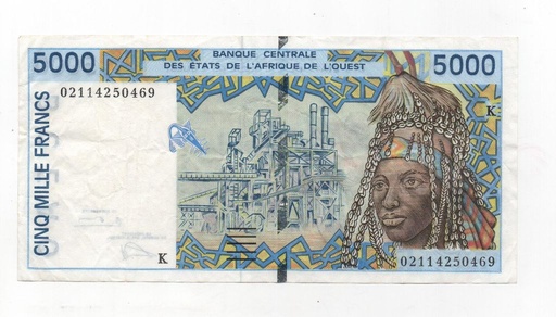 AFRICA DEL OESTE DEL AÑO 1992 DE 5000 FRANCS