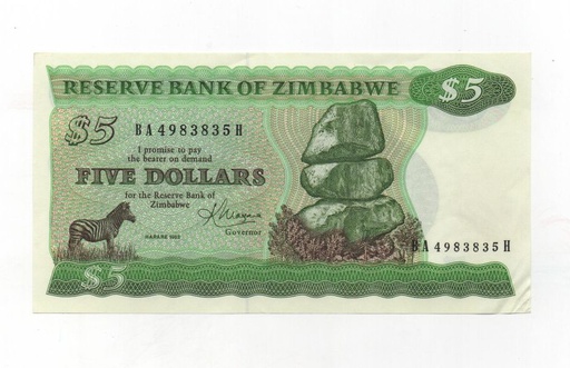 ZIMBABUWE DEL AÑO 1983 DE 5 EUROS