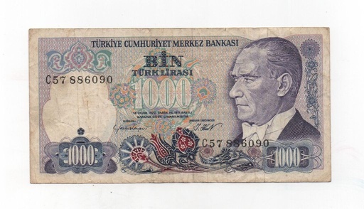 TURKIA DEL AÑO 1986 DE 1000 LIRASI
