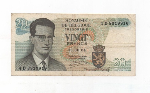 BELGICA DEL AÑO 1964 DE 20 FRANCOS