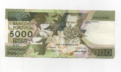 PORTUGAL DEL AÑO 1993 DE 5000 ESCUDOS