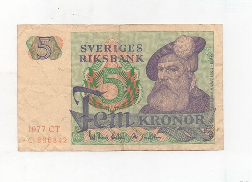 SUECIA DEL AÑO 1977 DE 5 KORONAS