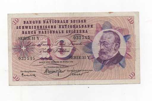 SUIZA DEL AÑO 1963 DE 10 FRANCOS