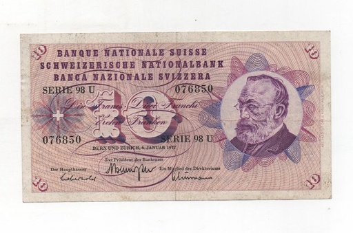 SUIZA DEL AÑO 1977 DE 10 FRANCOS