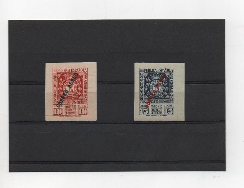 ESPAÑA DEL AÑO 1936 Nº 729/30 EXPOSICION FILATELICA DE MADRID AEREOS MARQUILLA ROIG **