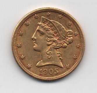 ESTADOS UNIDOS DEL AÑO 1905 DE 5 DOLARES