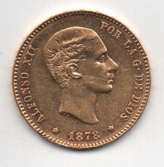 ESPAÑA ALFONSO XII DEL AÑO 1878 DE 25 PESETAS