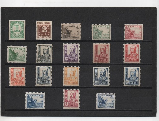 ESTADO ESPAÑOL (FRANCO) DEL AÑO 1937.40 Nº 814/831** CIFRAS, CID E ISABEL