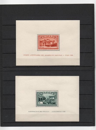 ESTADO ESPAÑOL (FRANCO) DEL AÑO 1937 Nº 836/837** HOJA BLOQUE I ANIV. DEL LANZAMIENTO NACIONAL